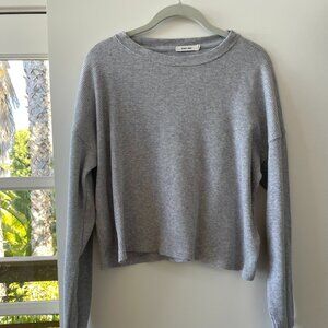 Mod Ref Gray Waffle Knit Long-Sleeve, Boxy Cut‎  Cropped Top, Size M